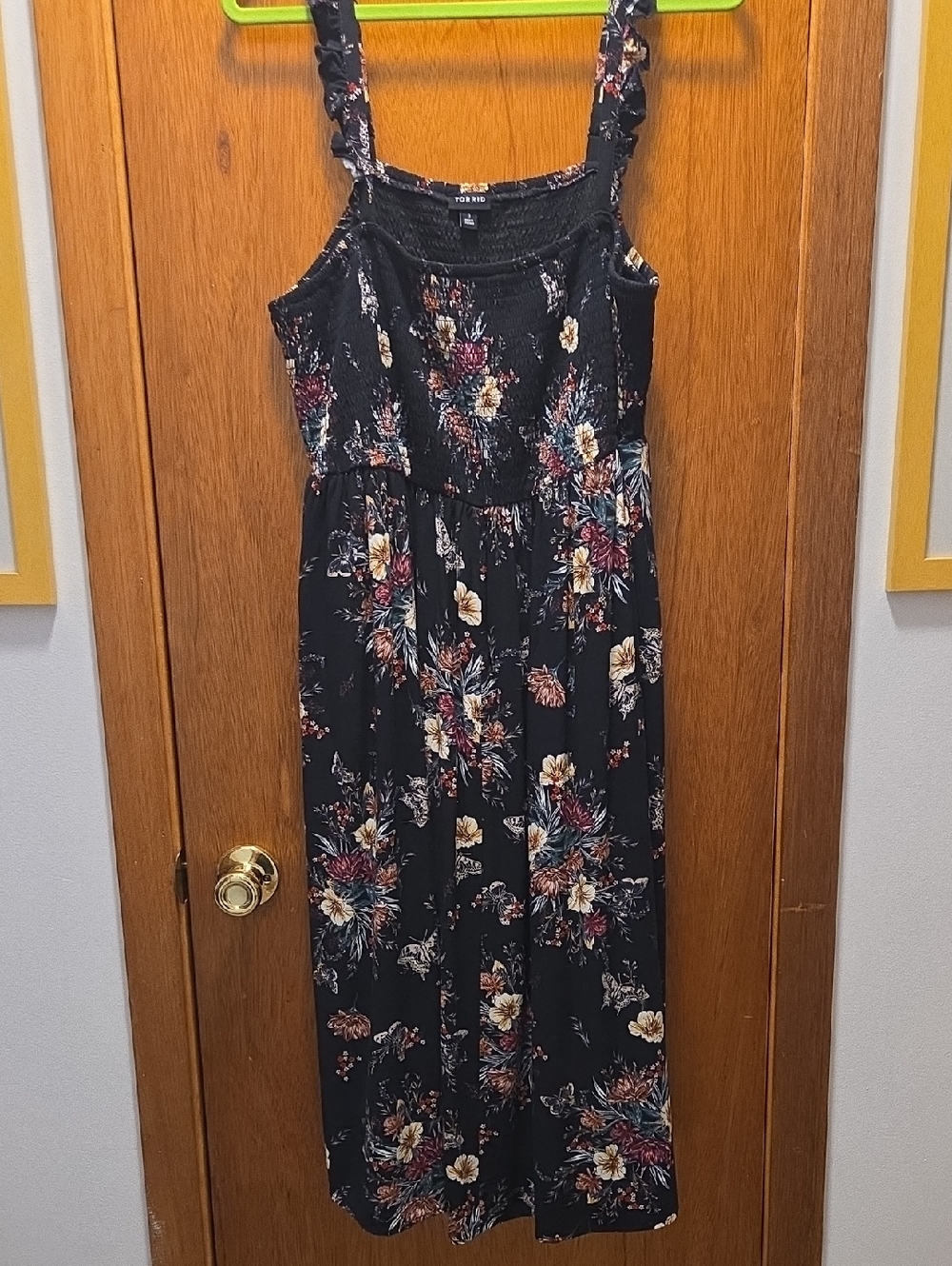 torrid Black Floral Maxi Dress with Burgundy and Cream Blooms